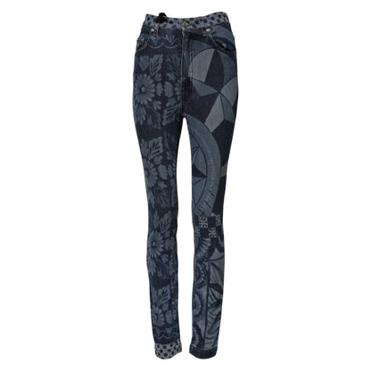 Jeans skinny in cotone con stampa grafica blu Dolce &amp; Gabbana 