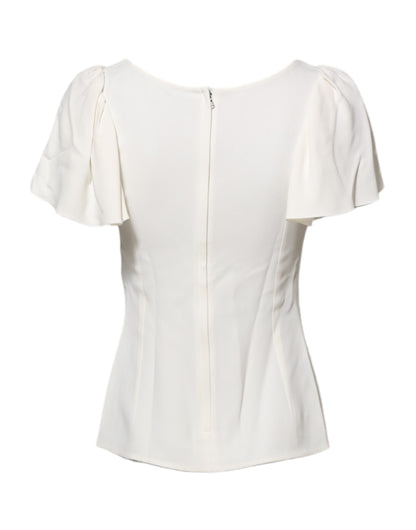 Dolce &amp; Gabbana Top camicetta bianca a maniche corte con scollo rotondo
