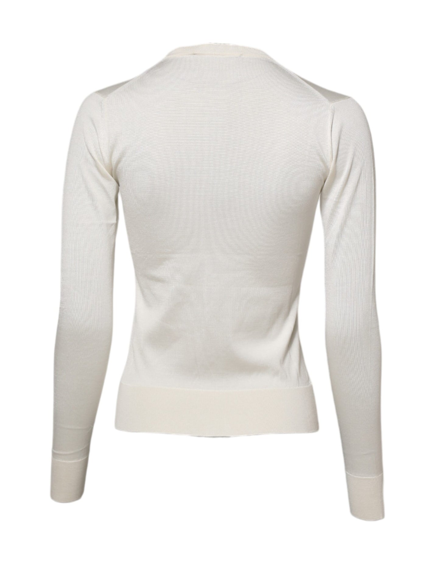 Dolce &amp; Gabbana Maglione Cardigan Bianco in Seta con Giglio Decorato