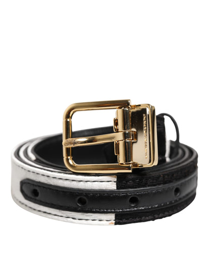 Cintura Dolce &amp; Gabbana con fibbia in metallo dorato patchwork bianco e nero