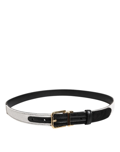 Cintura Dolce &amp; Gabbana con fibbia in metallo dorato patchwork bianco e nero