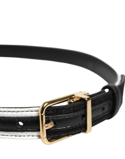 Cintura Dolce &amp; Gabbana con fibbia in metallo dorato patchwork bianco e nero