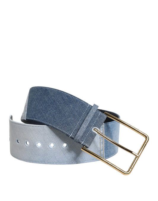 Cintura Dolce &amp; Gabbana in denim blu bicolore con fibbia in metallo dorato