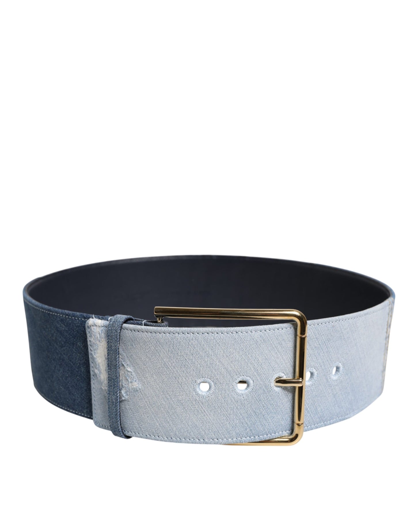 Cintura Dolce &amp; Gabbana in denim blu bicolore con fibbia in metallo dorato