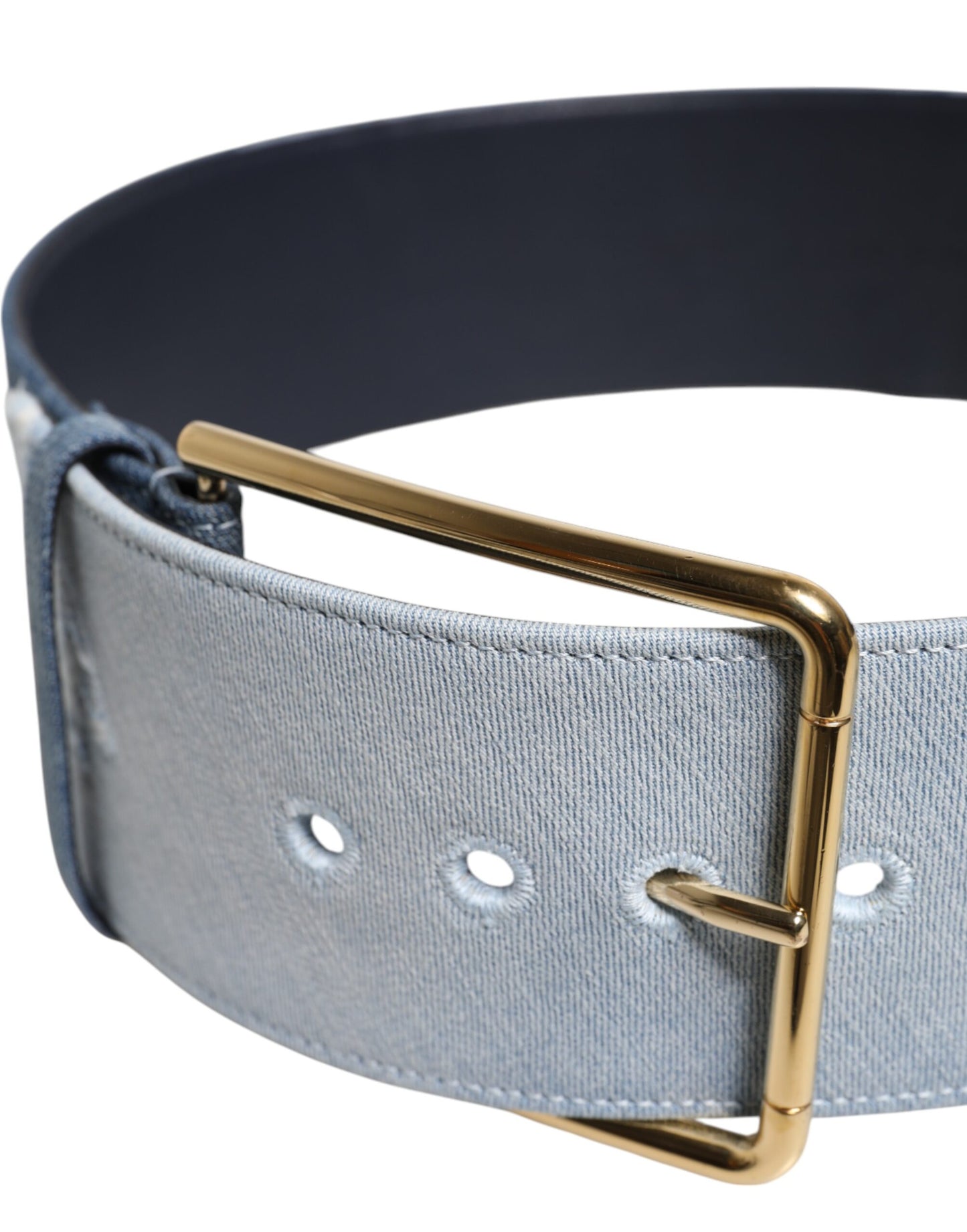 Cintura Dolce &amp; Gabbana in denim blu bicolore con fibbia in metallo dorato