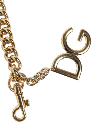 Tracolla a catena in ottone dorato con motivo leopardato marrone Dolce &amp; Gabbana