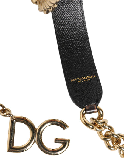 Tracolla a catena in ottone dorato con motivo leopardato marrone Dolce &amp; Gabbana
