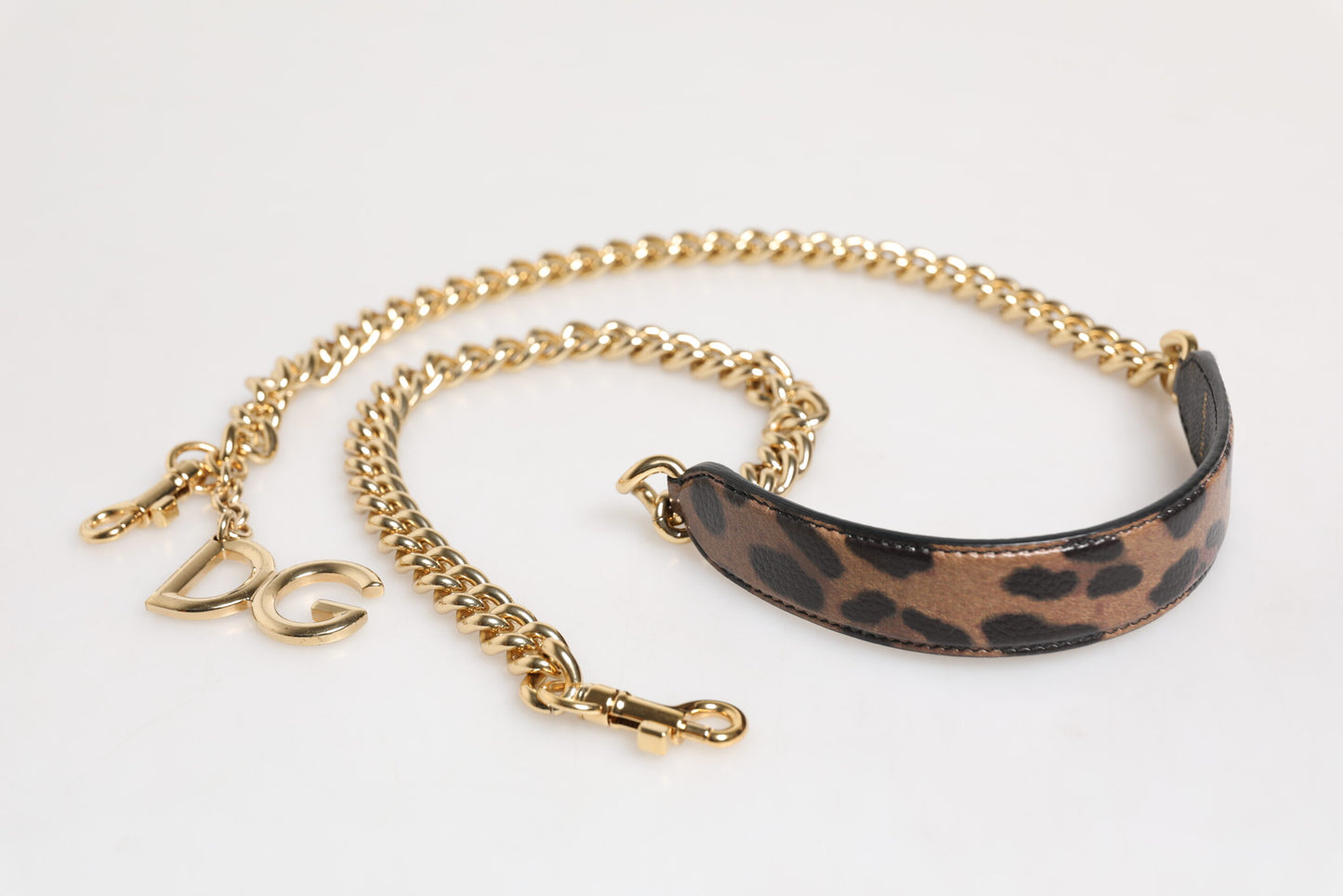 Tracolla a catena in ottone dorato con motivo leopardato marrone Dolce &amp; Gabbana