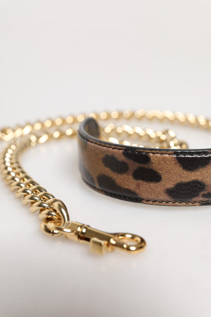 Tracolla a catena in ottone dorato con motivo leopardato marrone Dolce &amp; Gabbana