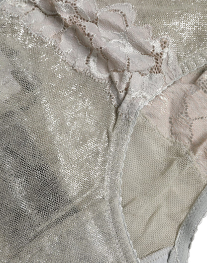 Dolce &amp; Gabbana Slip in pizzo floreale grigio a vita alta