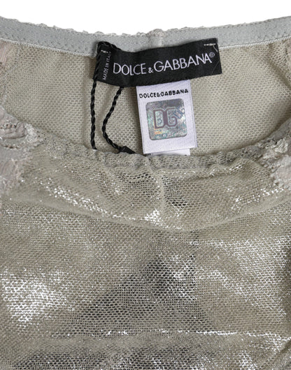 Dolce &amp; Gabbana Slip in pizzo floreale grigio a vita alta
