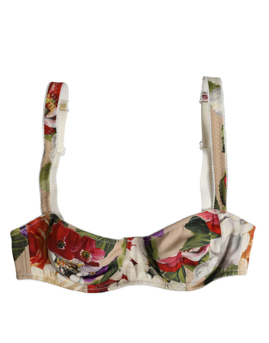 Dolce &amp; Gabbana Beige Floral Balconcino Reggiseno con ferretto Intimo