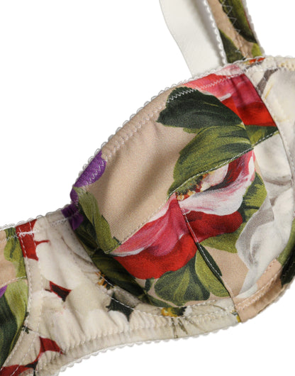 Dolce &amp; Gabbana Beige Floral Balconcino Reggiseno con ferretto Intimo