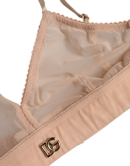 Reggiseno intimo senza ferretto Dolce &amp; Gabbana in nylon rosa cipria con logo DG