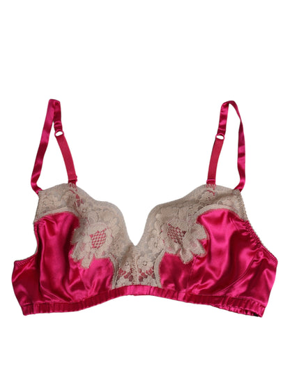 Reggiseno intimo senza ferretto in seta con pizzo floreale magenta Dolce &amp; Gabbana