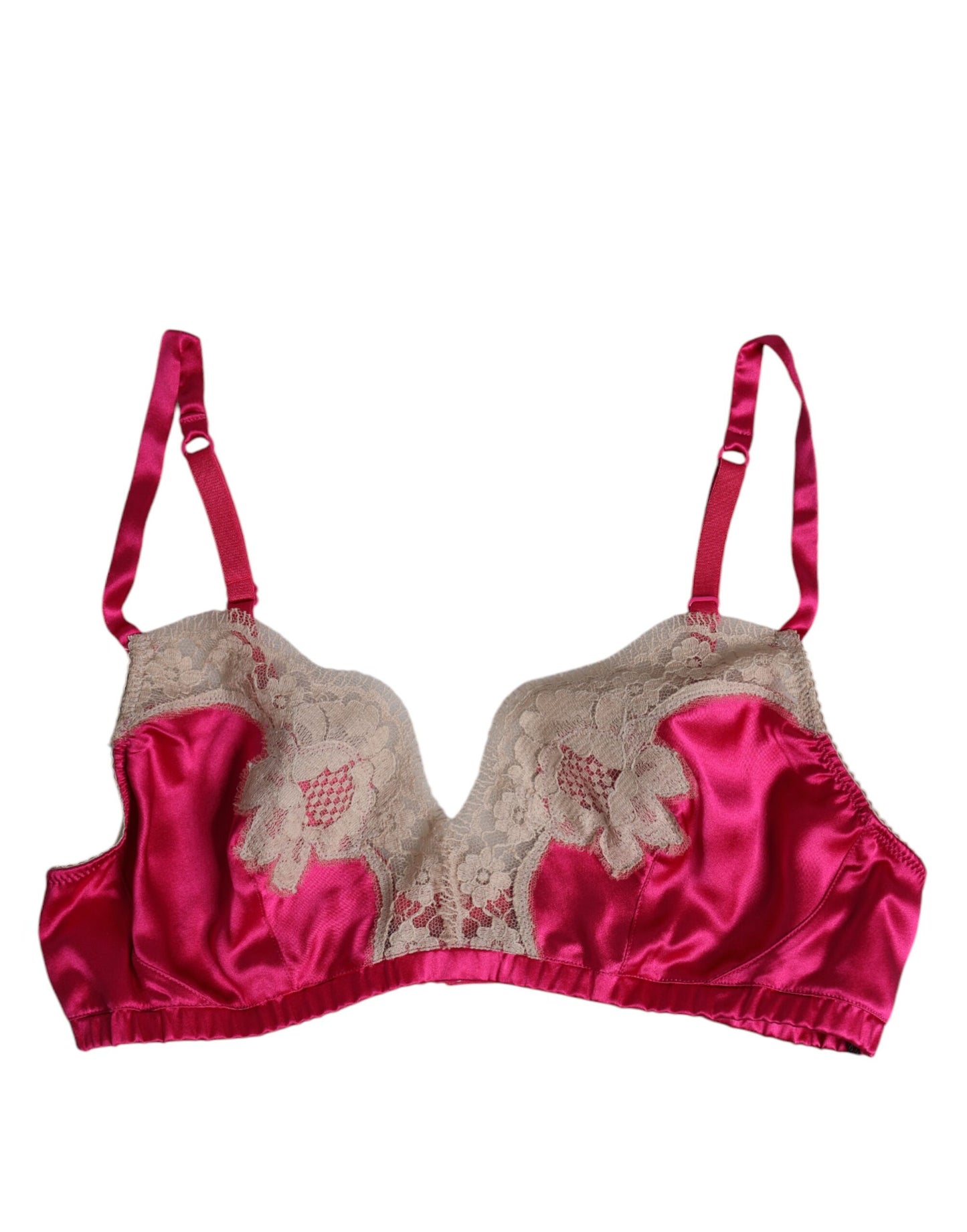 Reggiseno intimo senza ferretto in seta con pizzo floreale magenta Dolce &amp; Gabbana