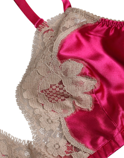 Reggiseno intimo senza ferretto in seta con pizzo floreale magenta Dolce &amp; Gabbana