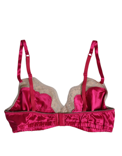 Reggiseno intimo senza ferretto in seta con pizzo floreale magenta Dolce &amp; Gabbana