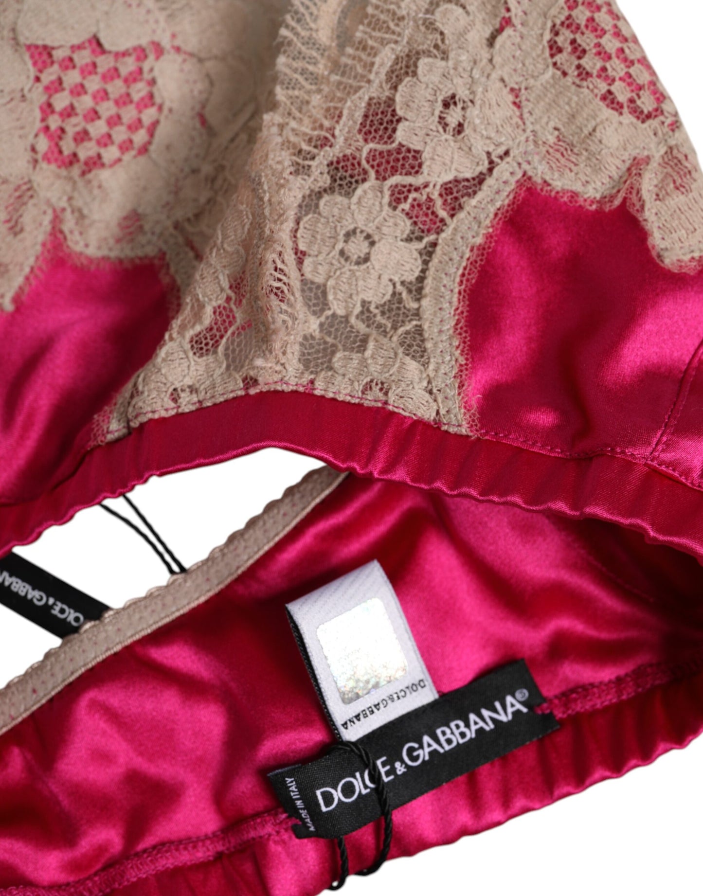 Reggiseno intimo senza ferretto in seta con pizzo floreale magenta Dolce &amp; Gabbana