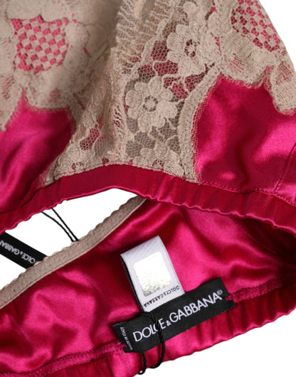 Reggiseno intimo senza ferretto in seta con pizzo floreale magenta Dolce &amp; Gabbana