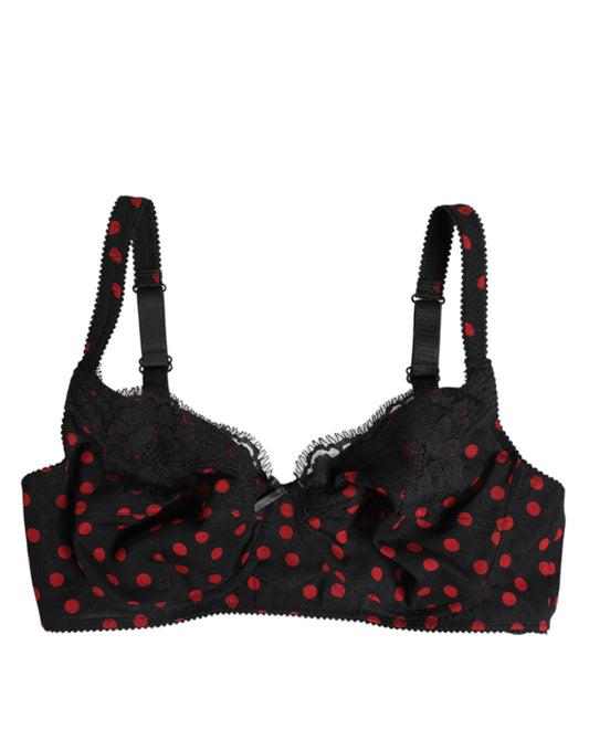 Dolce &amp; Gabbana Black Red Polka Dot Underwired Balconcino Underwear
