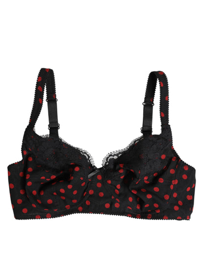 Dolce &amp; Gabbana Black Red Polka Dot Underwired Balconcino Underwear