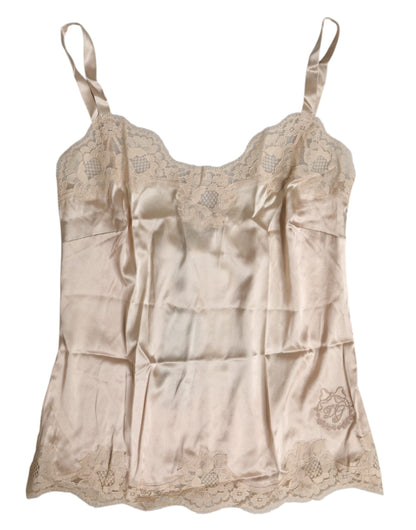 Dolce &amp; Gabbana Beige Lace Silk Satin Tank Lingerie Underwear