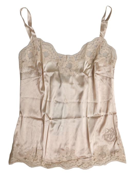 Dolce &amp; Gabbana Beige Lace Silk Satin Tank Lingerie Underwear