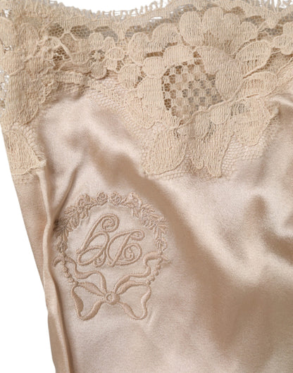Dolce &amp; Gabbana Beige Lace Silk Satin Tank Lingerie Underwear