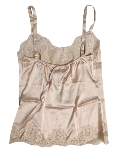 Dolce &amp; Gabbana Beige Lace Silk Satin Tank Lingerie Underwear