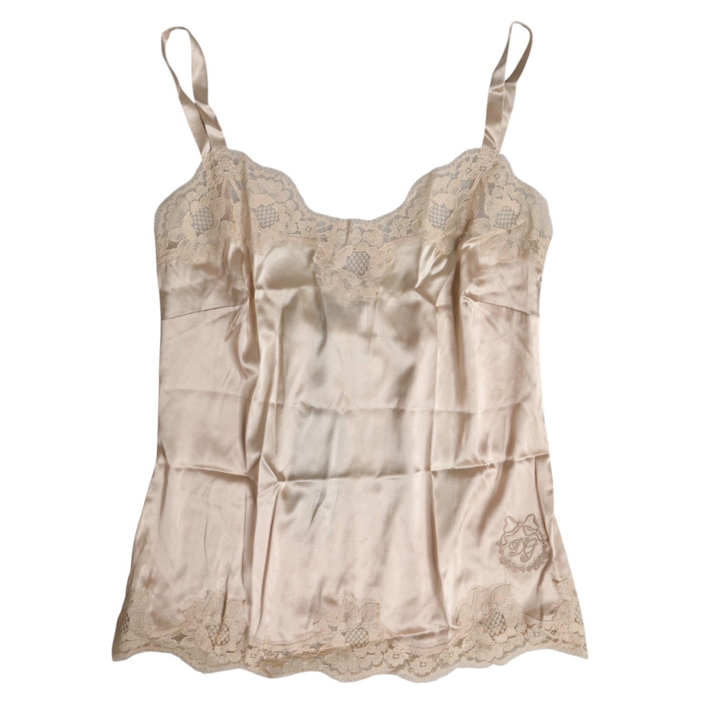 Dolce &amp; Gabbana Beige Lace Silk Satin Tank Lingerie Underwear