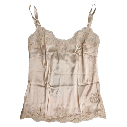 Dolce &amp; Gabbana Beige Lace Silk Satin Tank Lingerie Underwear