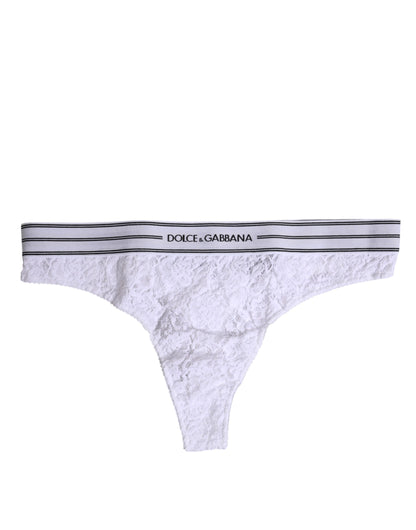 Dolce &amp; Gabbana Slip intimo in nylon bianco con pizzo floreale