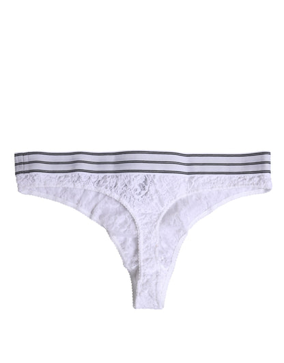 Dolce &amp; Gabbana Slip intimo in nylon bianco con pizzo floreale