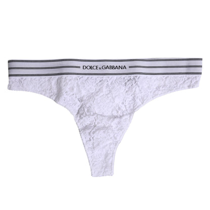 Dolce &amp; Gabbana Slip intimo in nylon bianco con pizzo floreale