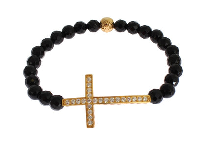 Bracciale in argento 925 con croce in pietra di agata Nialaya e zirconi cubici dorati