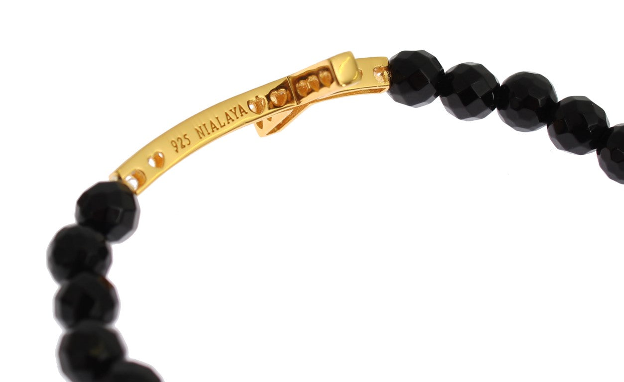 Bracciale in argento 925 con croce in pietra di agata Nialaya e zirconi cubici dorati