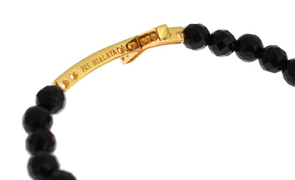 Bracciale in argento 925 con croce in pietra di agata Nialaya e zirconi cubici dorati
