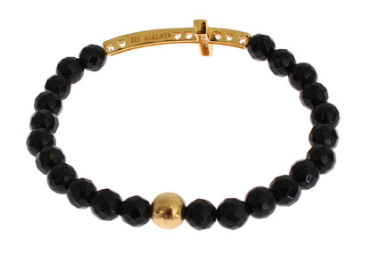 Bracciale in argento 925 con croce in pietra di agata Nialaya e zirconi cubici dorati