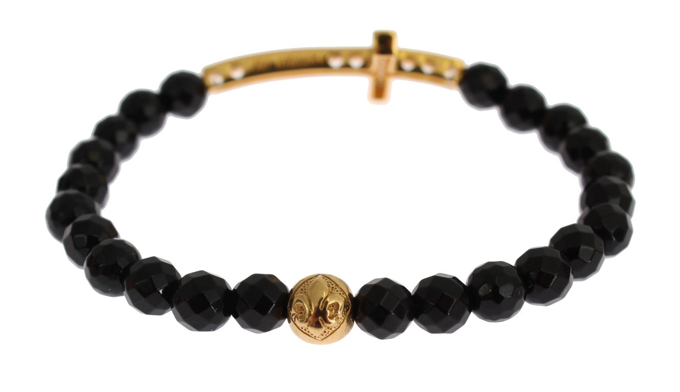 Bracciale in argento 925 con croce in pietra di agata Nialaya e zirconi cubici dorati