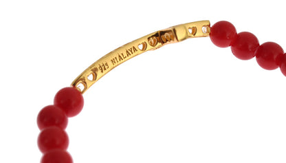 Bracciale Nialaya in corallo rosso, oro e zirconi cubici con croce in argento 925