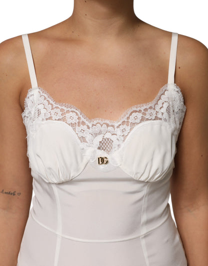 Dolce &amp; Gabbana Abito da notte in seta con logo DG in pizzo bianco