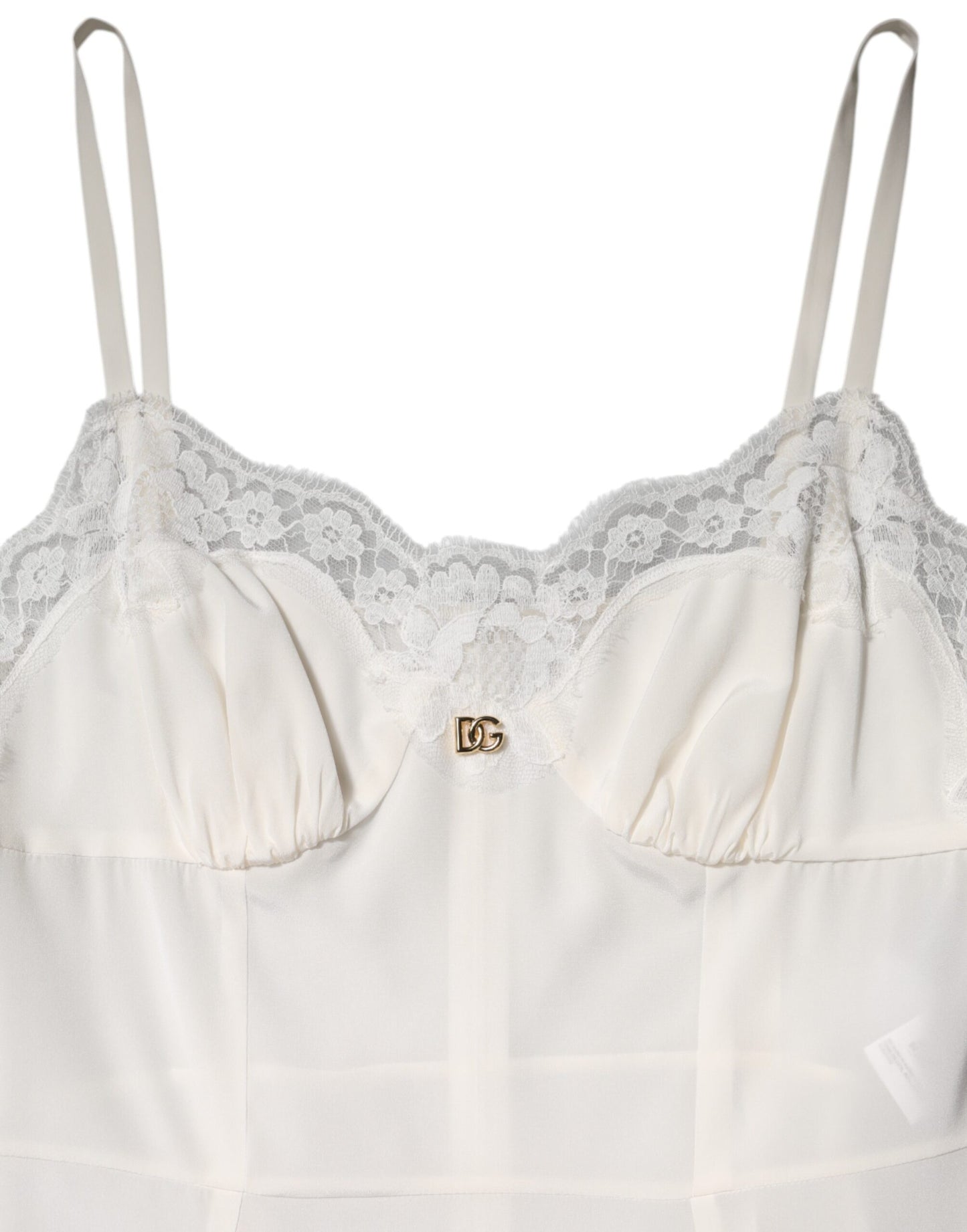 Dolce &amp; Gabbana Abito da notte in seta con logo DG in pizzo bianco