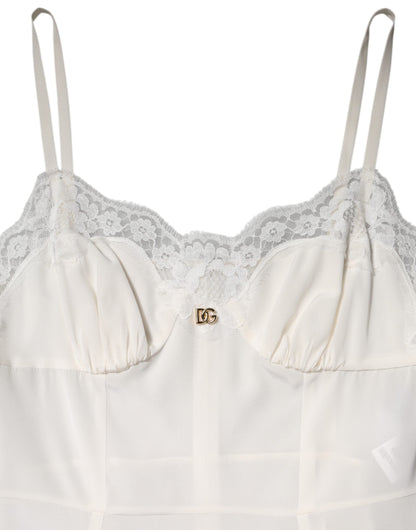 Dolce &amp; Gabbana Abito da notte in seta con logo DG in pizzo bianco