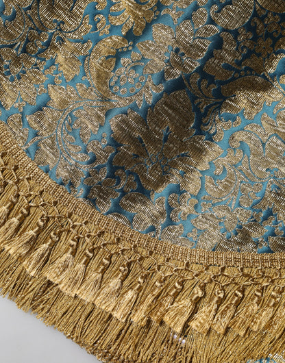 Minigonna con nappe in jacquard floreale blu Dolce &amp; Gabbana