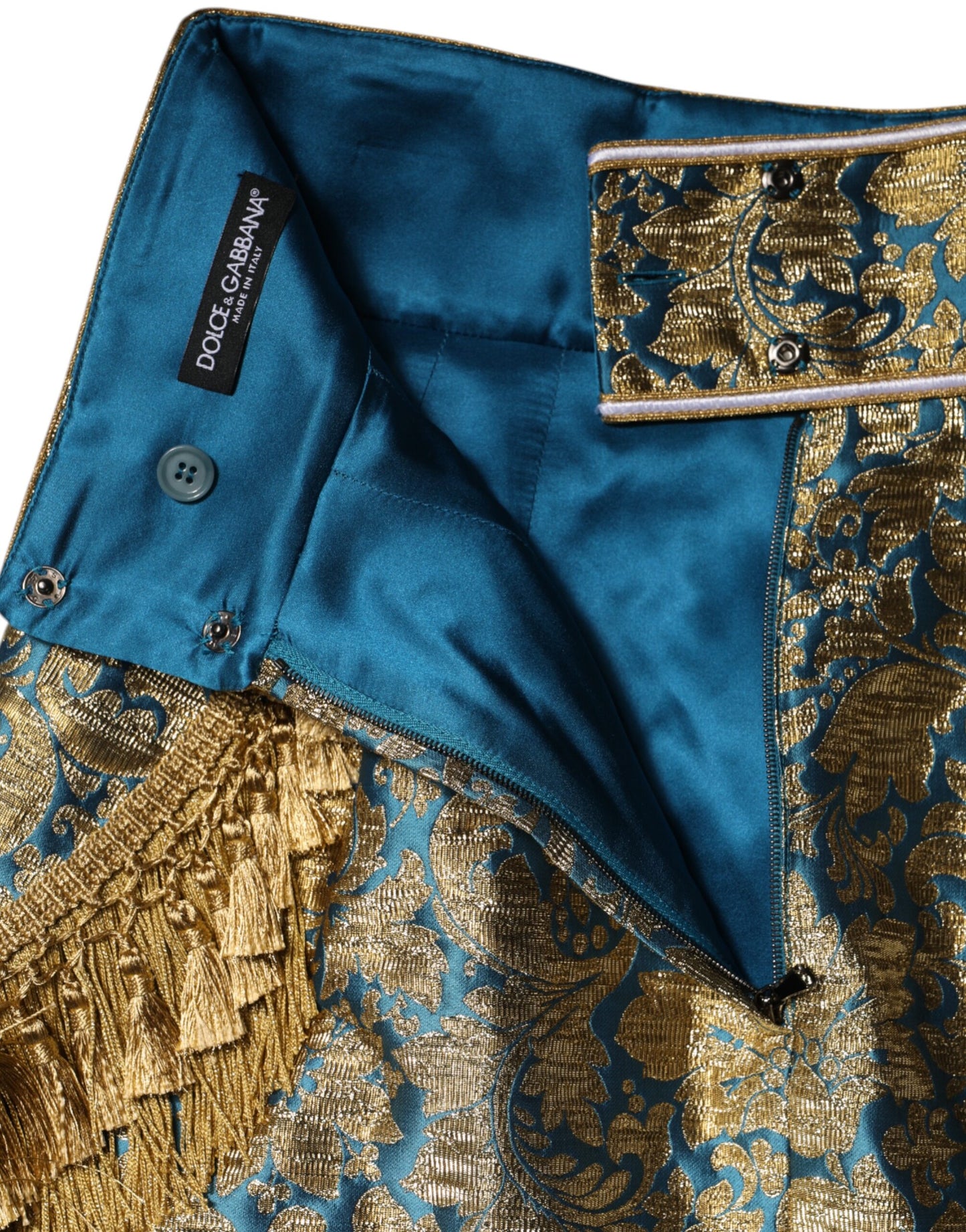 Minigonna con nappe in jacquard floreale blu Dolce &amp; Gabbana