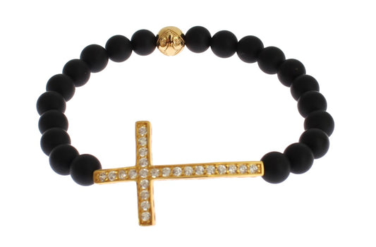 Bracciale in argento 925 con croce in pietra di onice opaca Nialaya e zirconi cubici dorati