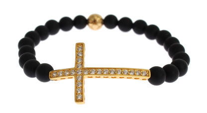 Bracciale in argento 925 con croce in pietra di onice opaca Nialaya e zirconi cubici dorati