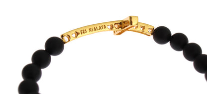 Bracciale in argento 925 con croce in pietra di onice opaca Nialaya e zirconi cubici dorati