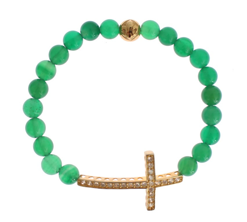 Bracciale in argento 925 con croce in zirconia cubica e pietra di giada Nialaya